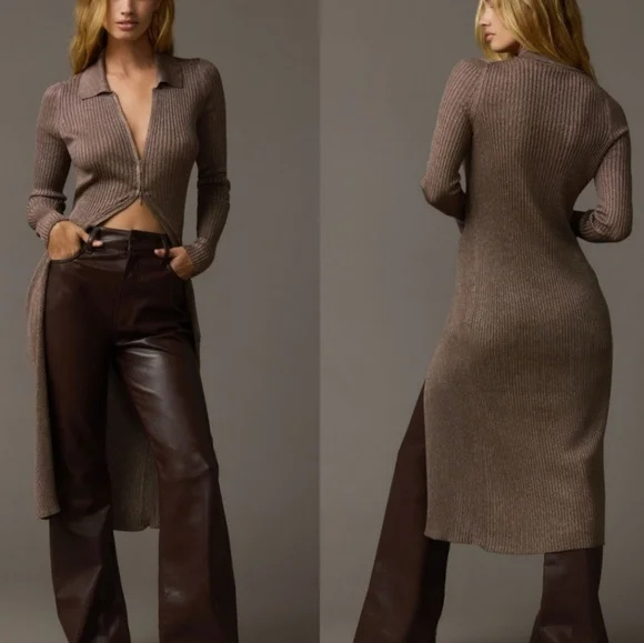 Anthropologie Long-Sleeve Zip-Front Duster Cardigan Sweater S NWT Hot - Picture 3 of 7